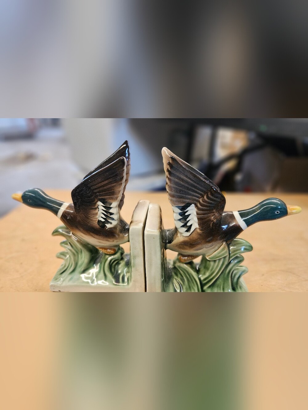 Vtg Ceramic Bookends Mallard Ducks  Handpainted Japan ESD Toronto ZN22619